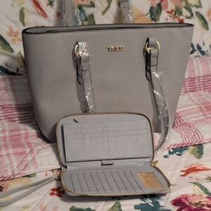 Gray Women's Tote Bag and Wallet Set